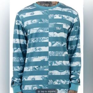 NWT The Hideout Clothing Men’s Flower Era Blue Striped Long Sleeve - Size Medium